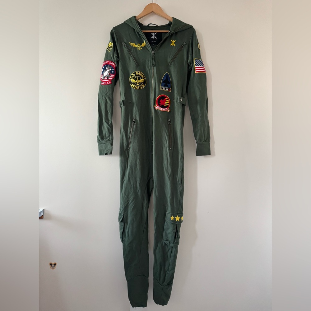 Onepiece Aviator Onesie Jungle Green jumpsuit hoodie top gun themed